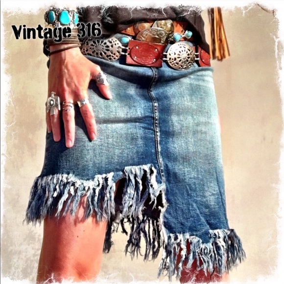 Frayed Asymmetrical Denim Skirt - Picture 1 of 3